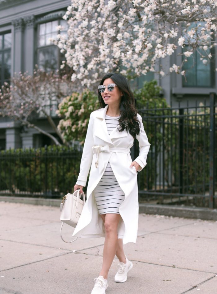 trench coat maternity style second trimester petite fashion blog
