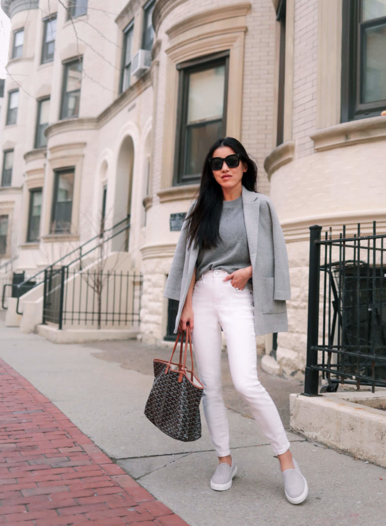 jcrew sophie cardigan petite white jeans styling outfit idea