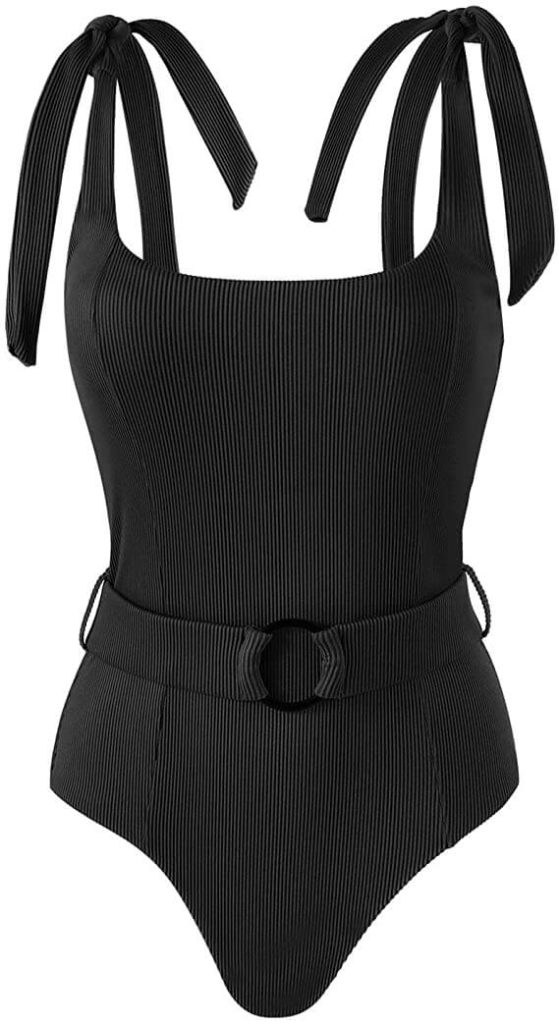 belted tie strap one piece bathing suit