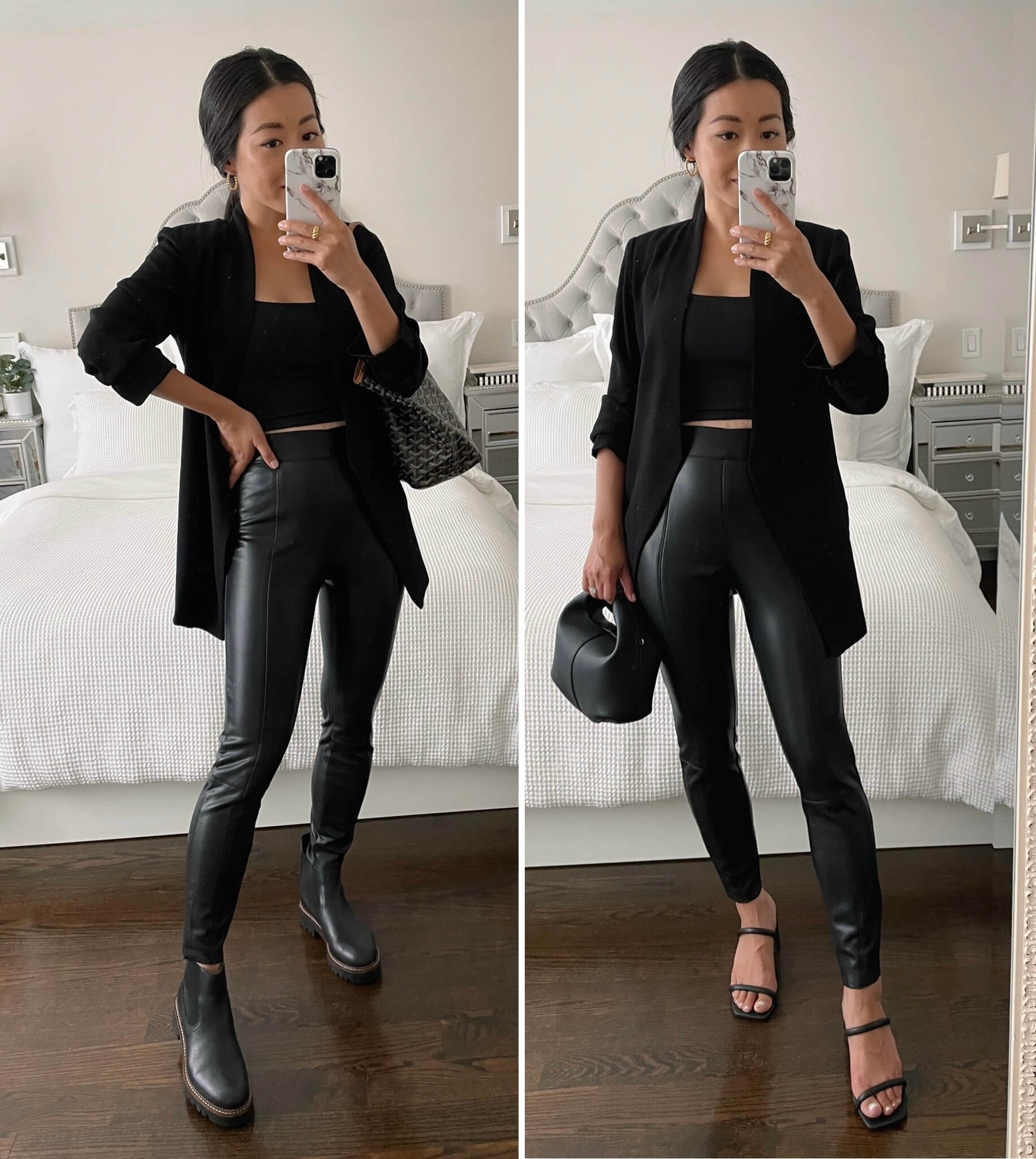 two ways to style black leather leggings pants