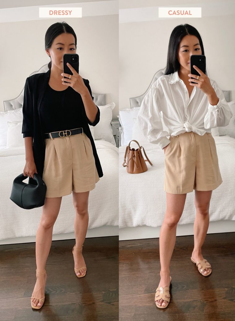 how to style pleated shorts petite outfit